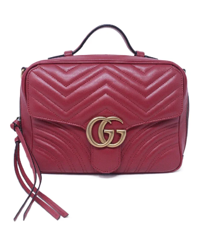 Women Gucci Sylvie bags featuring the signature web stripeGucci Red Leather Marmont Crossbody