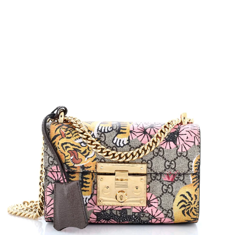 Gucci Marmont bags for women with gold - toned hardwarePadlock Shoulder Bag Bengal Print GG Coated Canvas Small