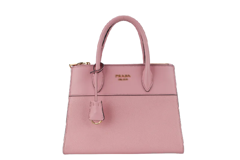 Prada bags with a zippered interior pocket for separating itemsPRADA PARADIGME BAG (1BA103) PINK SAFFIANO LEATHER GOLD HARDWARE WITH STRAP AND DUST COVER