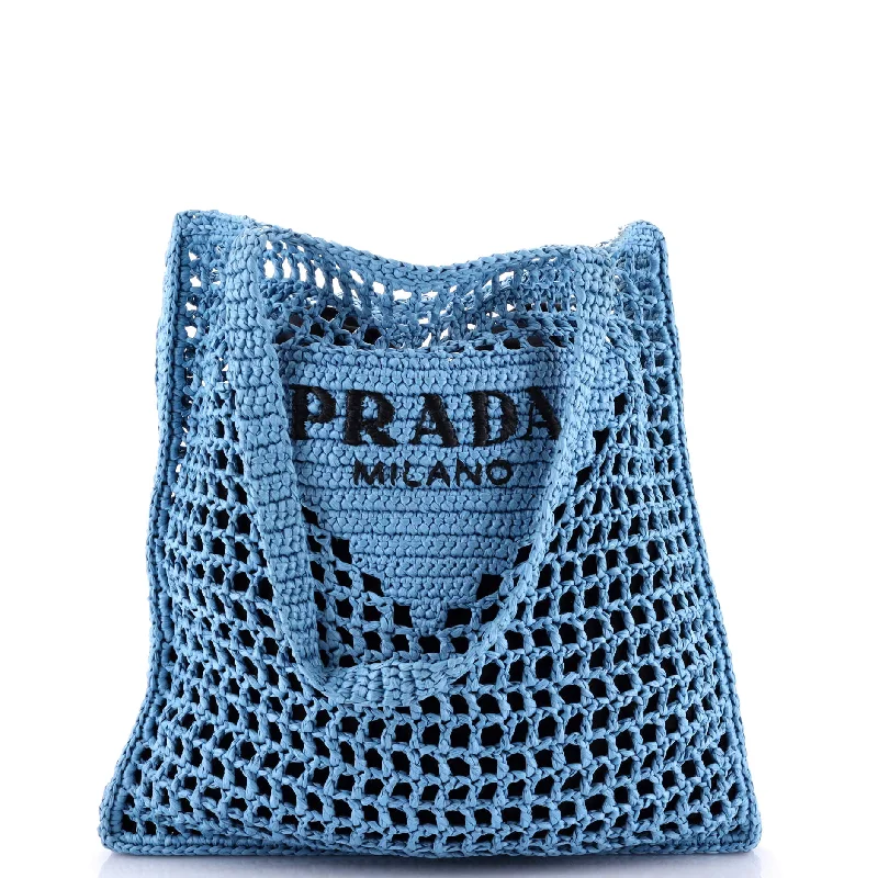 Prada handbags with a beaded trim for a touch of glamour and eleganceTriangle Logo Open Tote Raffia