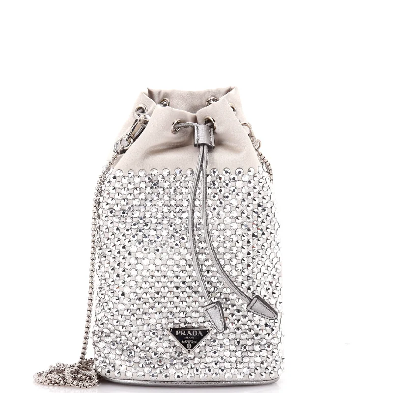 Prada Cleo bags with a snakeskin - effect panel for a bold and trendy lookDrawstring Bucket Bag Satin and Crystals