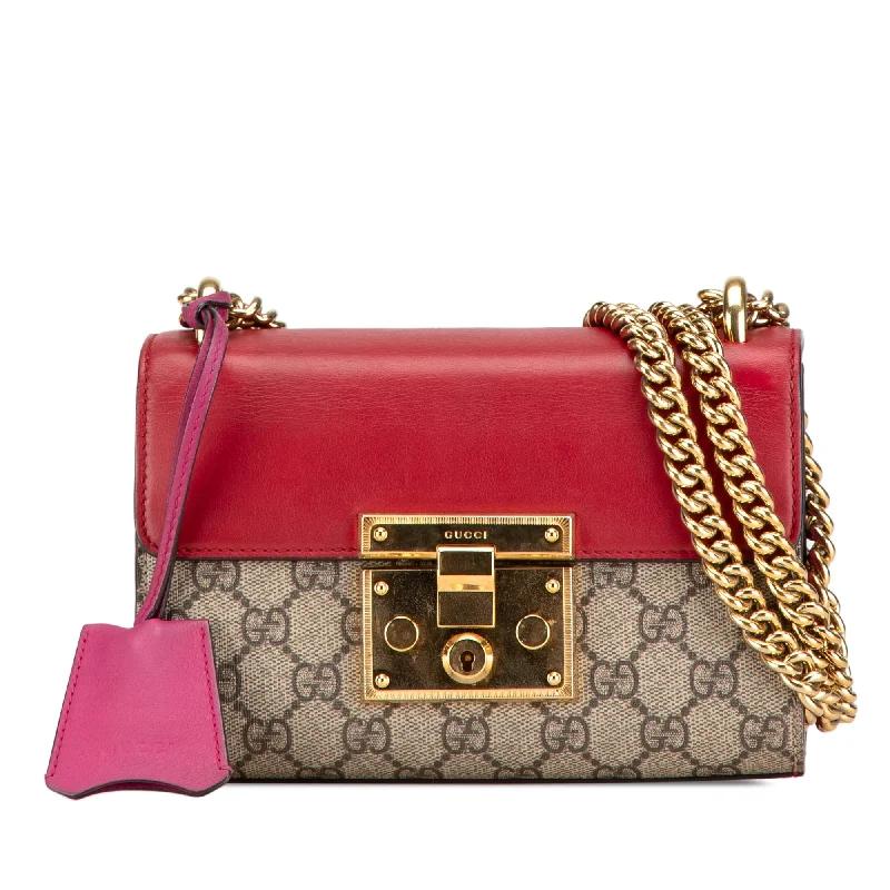 Women Gucci crossbody bags with a keychain holderBrown Gucci Small GG Supreme Padlock Crossbody