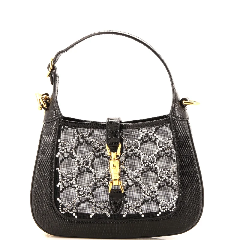 Women Gucci bags with a front - zip pocket for small itemsJackie 1961 Chain Hobo Crystal GG Embellished Mesh with Lizard Mini