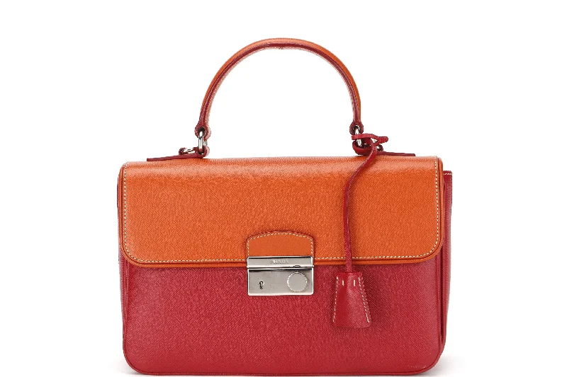 Prada crossbody bags in a vibrant red for a bold fashion statementPRADA TWO TONE CROSSBODY BAG RED SAFFIANO LUX LEATHER SILVER HARDWARE, WITH STRAP & DUST COVER