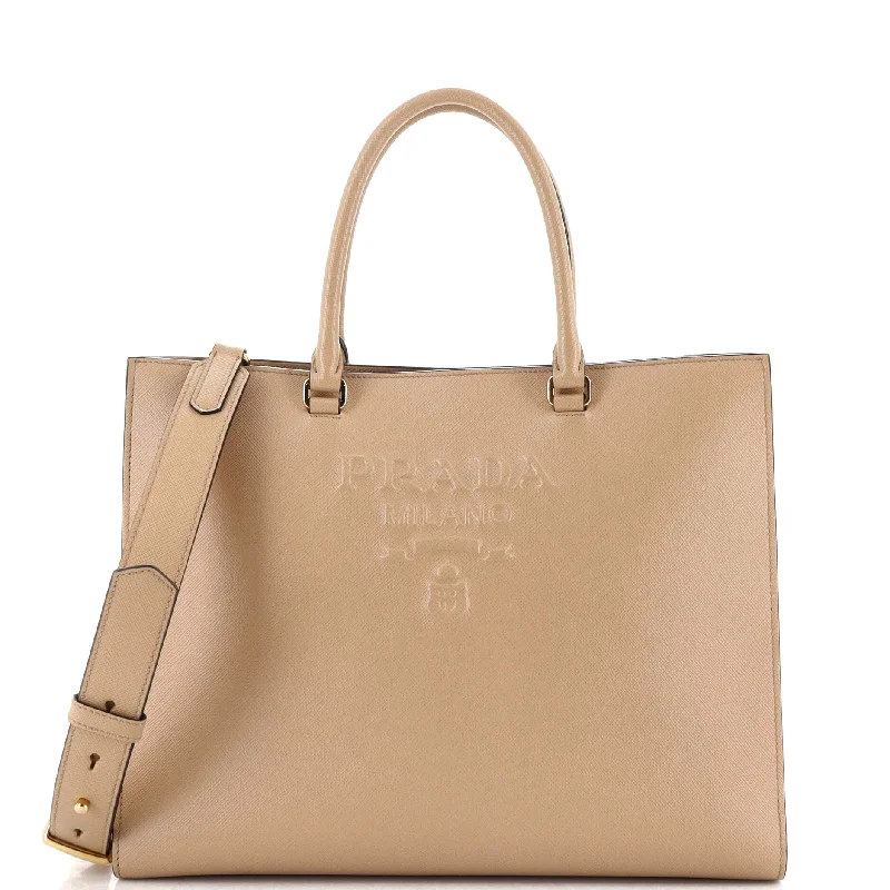 Ladies Prada Galleria bags with a textured leather surface for a more tactile lookLux Embossed Logo Tote Saffiano Leather Large