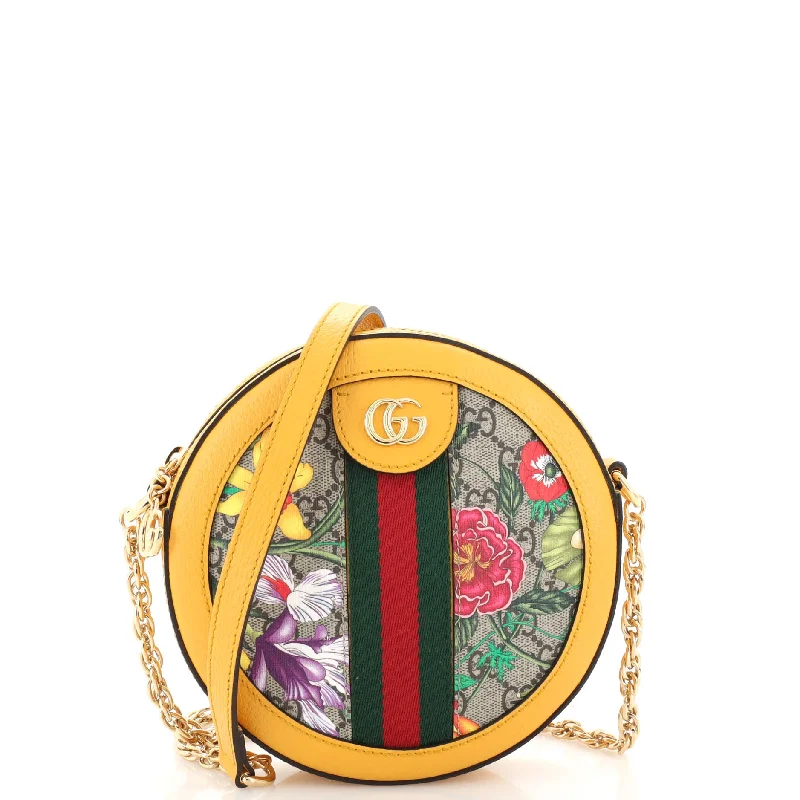 Women Gucci tote bags in GG Supreme canvas for a branded feelOphidia Round Shoulder Bag Flora GG Coated Canvas Mini