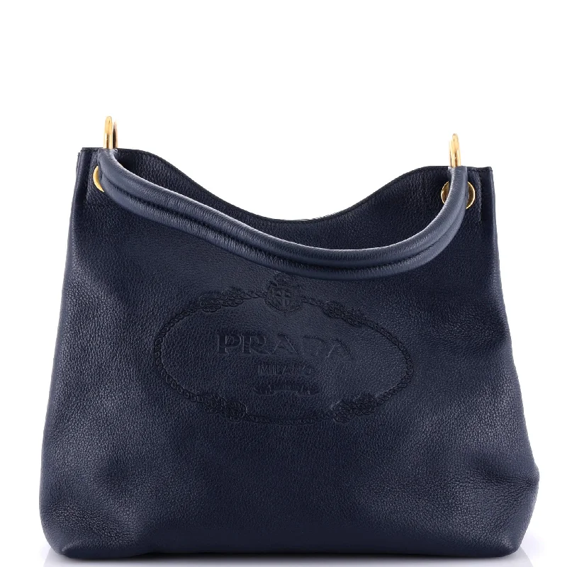 Ladies Prada shoulder bags with a magnetic - closure flap for easy opening and closingLogo Hobo Embossed Vitello Daino Medium