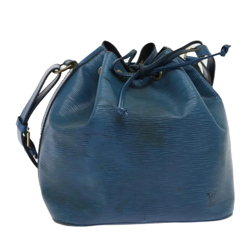 Louis Vuitton tote bags with a printed LV logo on the front for brand visibilityLOUIS VUITTON Epi Petit Noe Shoulder Bag Blue M44105 LV Auth 75543