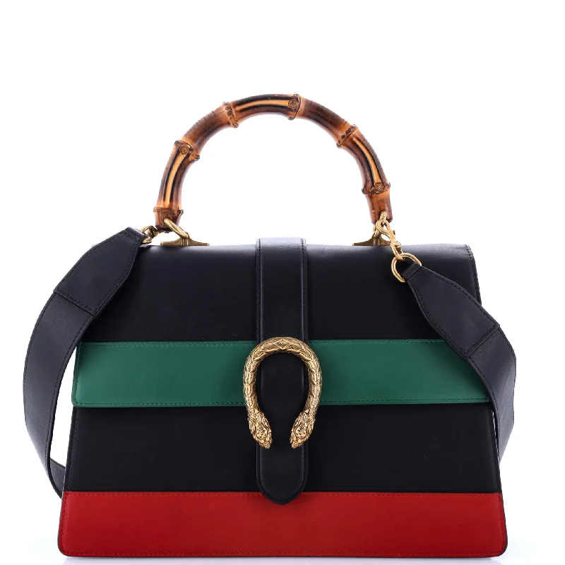 Women Gucci Sylvie bags featuring the signature web stripeDionysus Bamboo Top Handle Bag Colorblock Leather Large