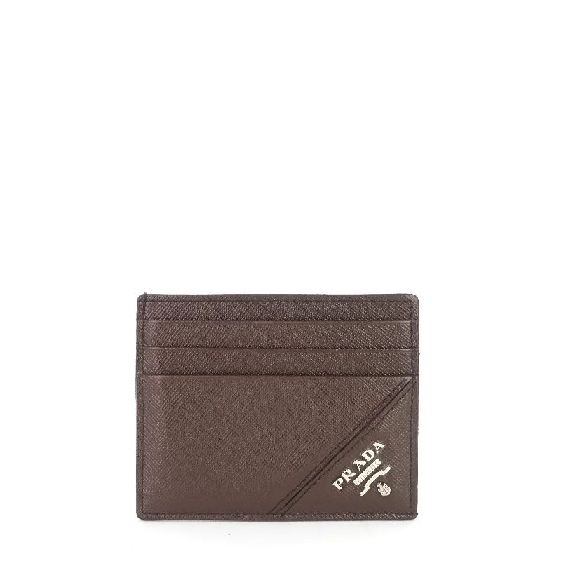 Prada handbags with a metal - framed clasp for durability and styleSaffiano Leather Logo Card Holder