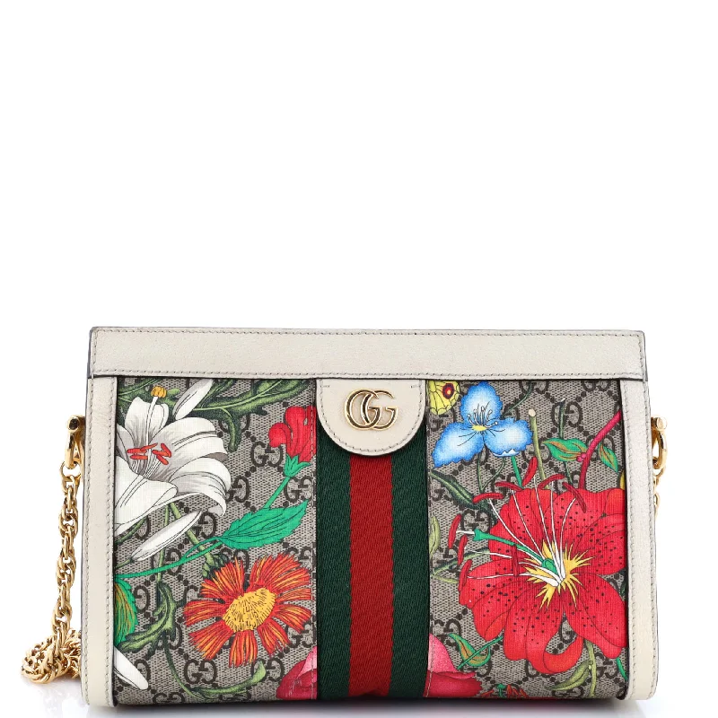 Gucci handbags for women with a beaded trimOphidia Chain Shoulder Bag Flora GG Coated Canvas Small