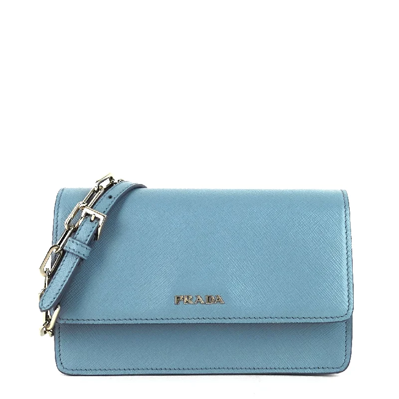 Prada bags with a zippered interior pocket for separating itemsChain Crossbody Saffiano Leather Wallet