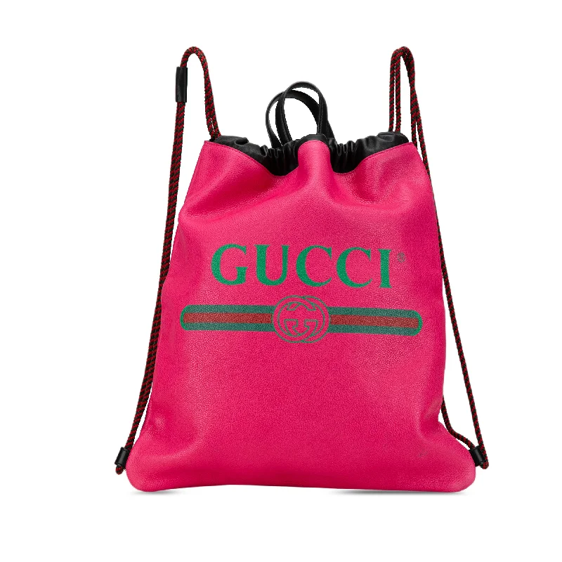 Gucci handbags for women with a metal - framed claspPink Gucci Leather Logo Drawstring Backpack