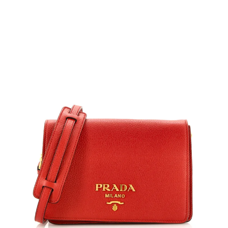 Prada nylon backpacks with a padded back panel for comfort during long - term useDual Strap Flap Crossbody Bag Vitello Daino Small