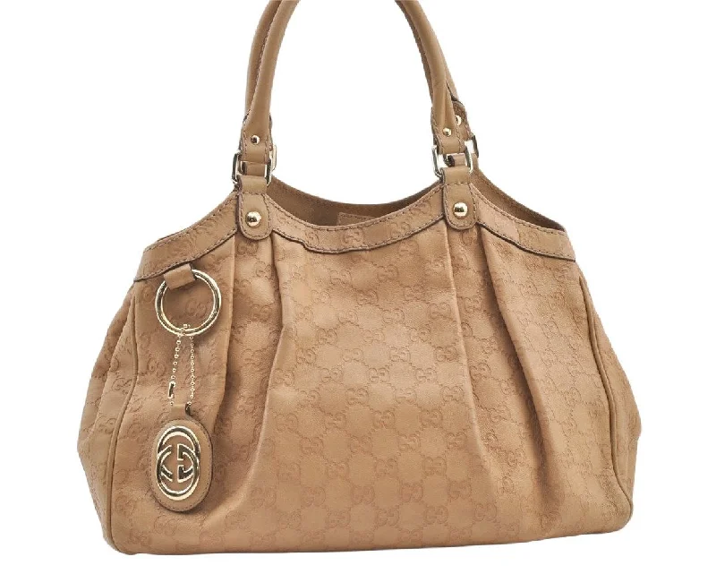 Women Gucci tote bags in GG Supreme canvas for a branded feelAuthentic GUCCI Guccissima Sukey Shoulder Tote Bag GG Leather 211944 Beige 0083K