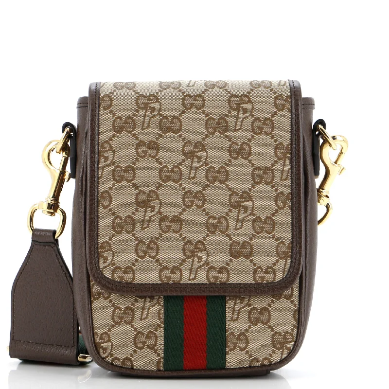 Ladies Gucci shoulder bags with a single - handle designx Palace Web Flap Messenger GG-P Canvas Small