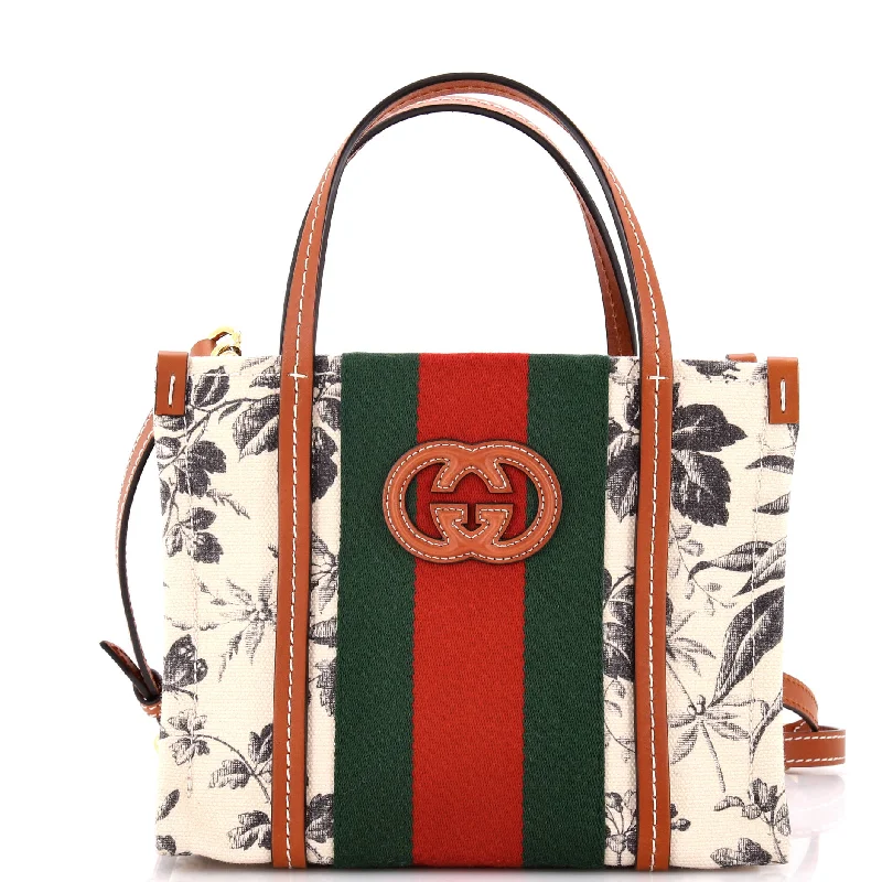 Ladies Gucci Dionysus bags with a detachable shoulder strapInterlocking G Web Tote Canvas Mini