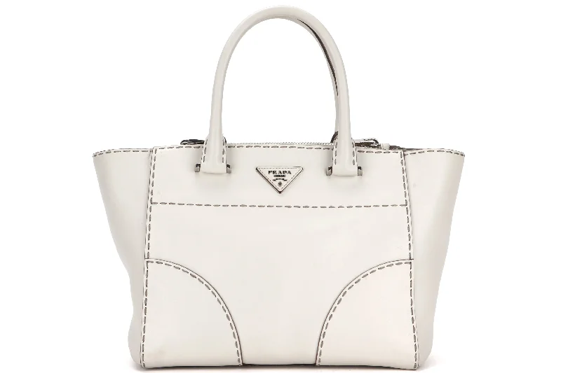 Prada handbags with a metal - framed clasp for durability and stylePRADA B2861K TALCO CITY CALF LEATHER 2 WAY BAG SILVER HARDWARE, WITH CARD, STRAP & DUST COVER