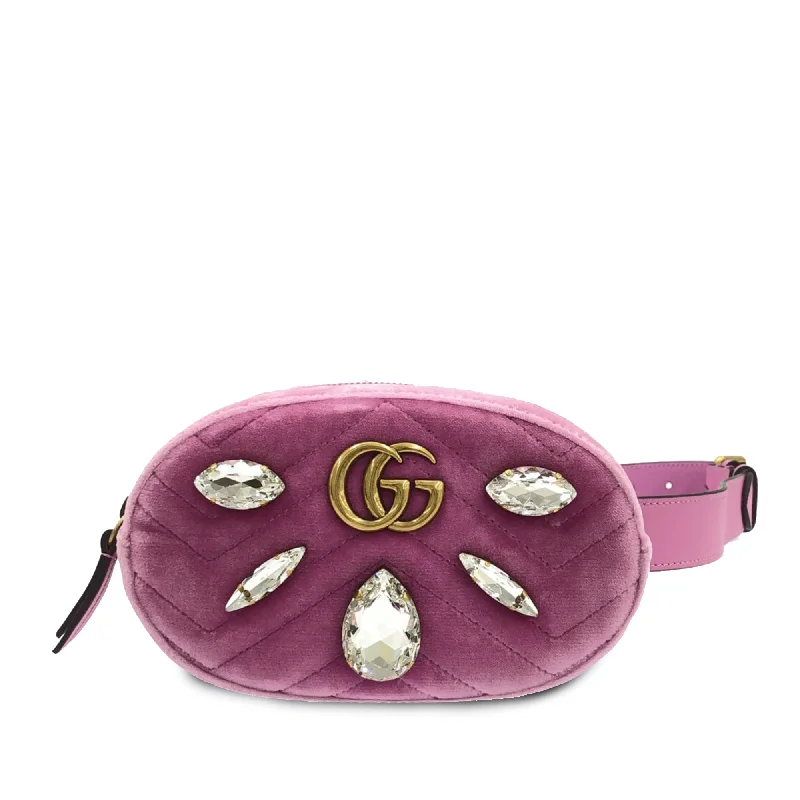 Gucci backpacks for women with a multi - pocket designPink Gucci GG Marmont Velvet Belt Bag