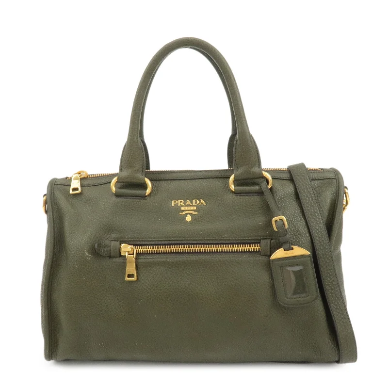 Ladies Prada shoulder bags with a tassel - adorned zipper for added charmPRADA Leather 2Way Bag Hand Bag Shoulder Bag Khaki BL0805