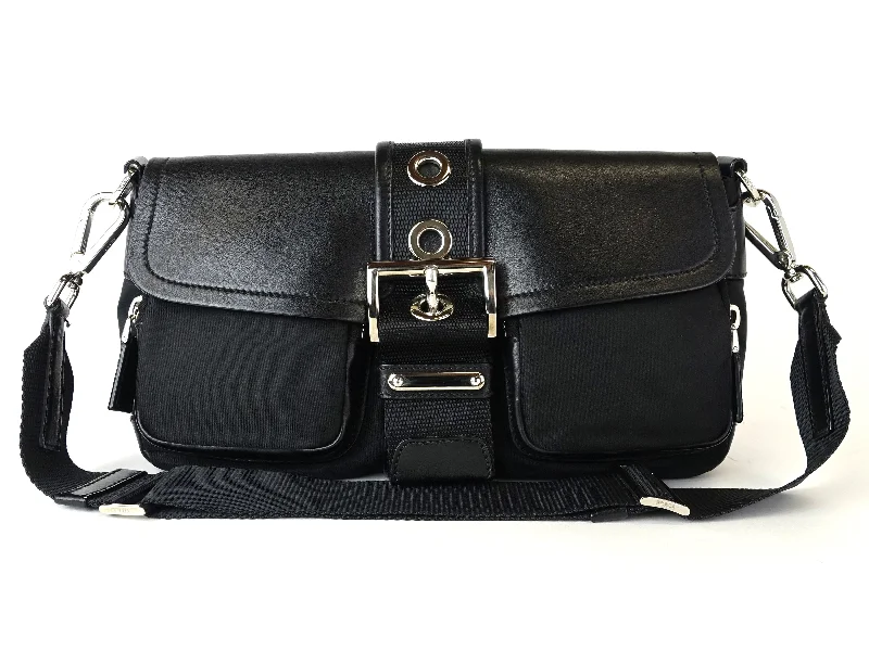 Prada crossbody bags with a woven leather strap for a unique textureTessuto Nylon and Leather Buckle Bag