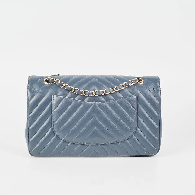 Chanel bags perfect for everyday elegChanel Chevron M/L Lambskin Classic Flap Dark Grey/Blue