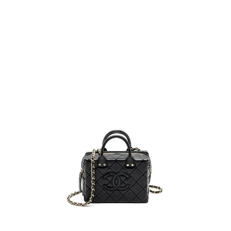 Chanel bags with gold, silver, and pearl accentsChanel 22b Top Handle Small Vanity Case Calfskin Black GHW(Microchip)