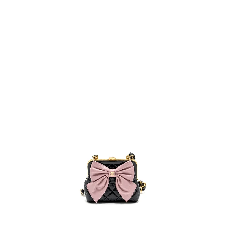 Chanel Quilted Leather Shoulder Bag for FashionistasChanel 24a Bowknot Clutch with Chain Patent Crumpled Lambskin/Shiny Lambskin Black/Pink GHW (Microchip)