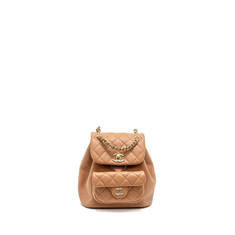 Chanel leather bags for everydChanel 24p Mini Duma Backpack Calfskin Caramel LGHW(microchip)