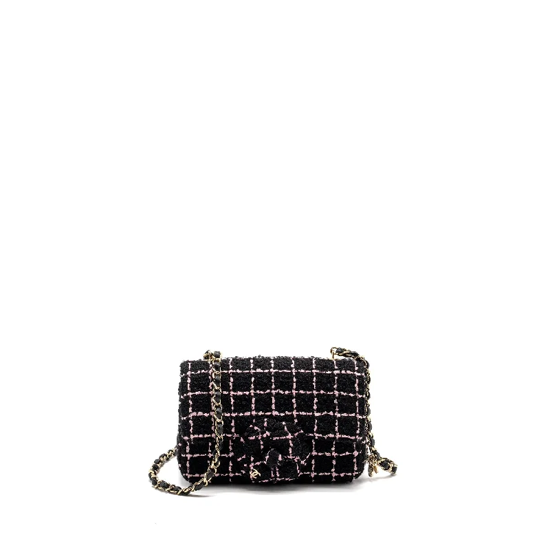 Chanel Vintage Inspired Handbag for Retro LoversChanel 23K Flower Bomb Mini Rectangular Flap Bag Tweed Black/Pink LGHW (Microchip)