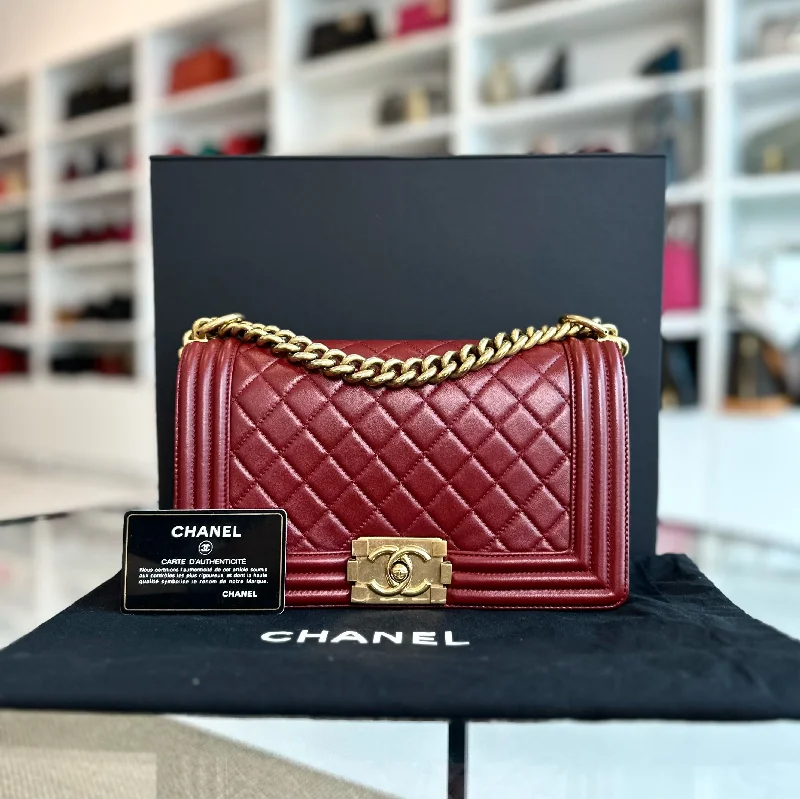 Chanel bags sale 2025Boy Lambskin Old Medium 25CM Burgundy GHW No 21