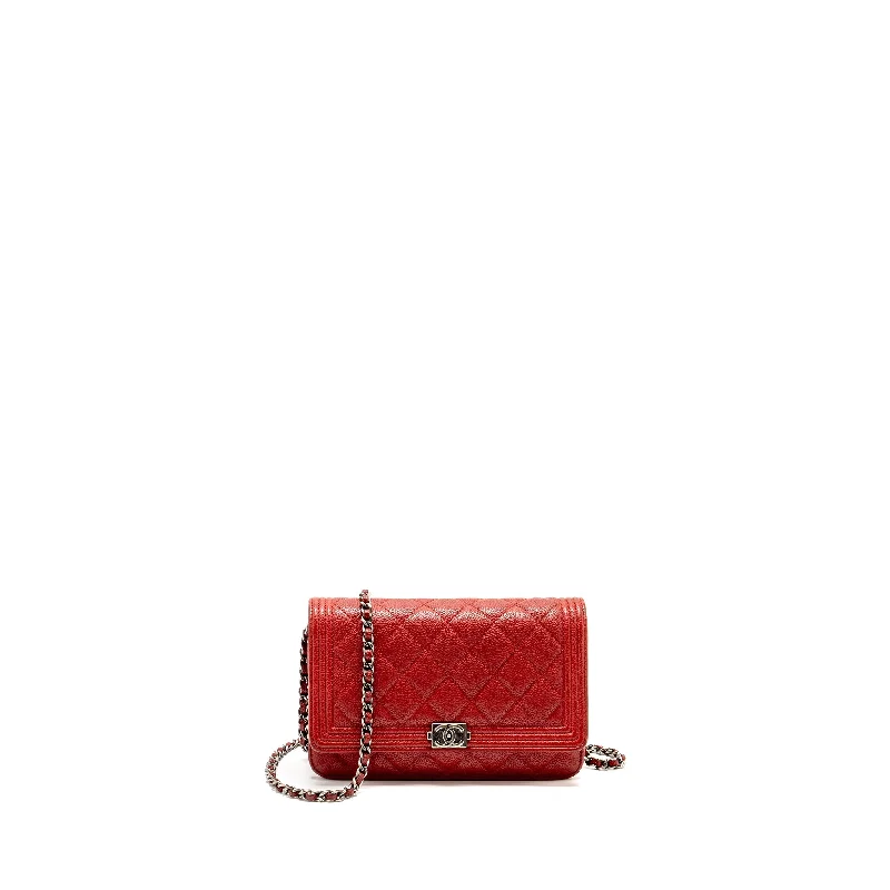 Chanel bags in luxury boutiques worldwideChanel Boy Wallet On Chain Caviar Red Ruthenium Silver Hardware