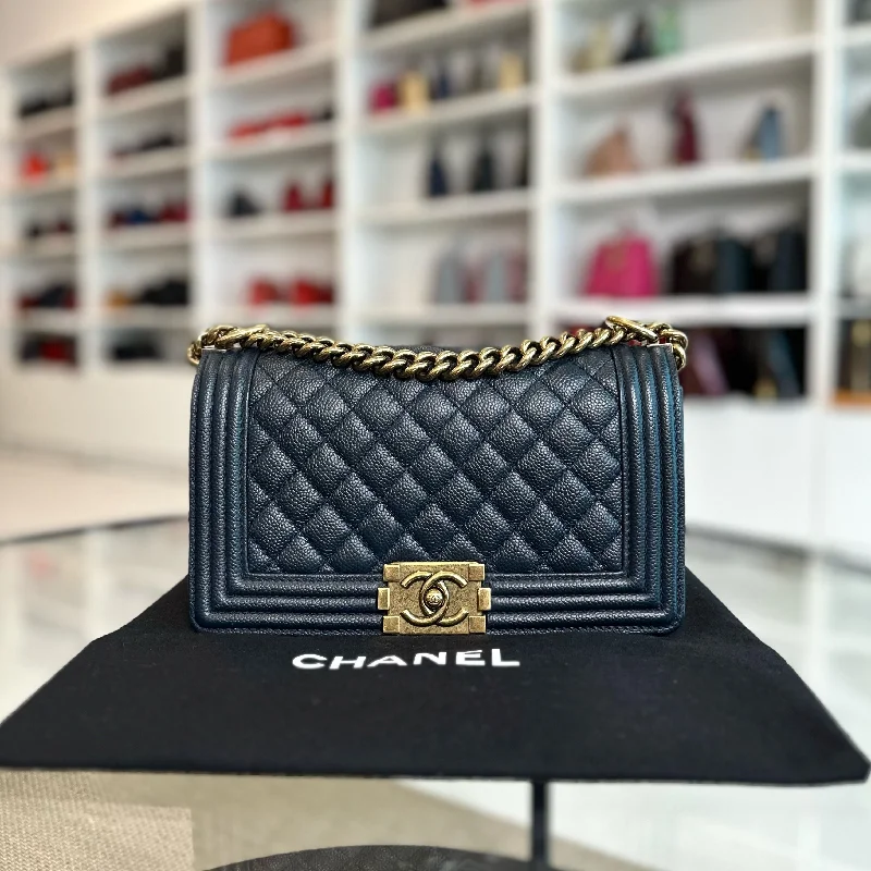 Chanel bags with iconic stitching detailsCaviar Boy Old Medium 25CM Dark Blue RGHW No 20