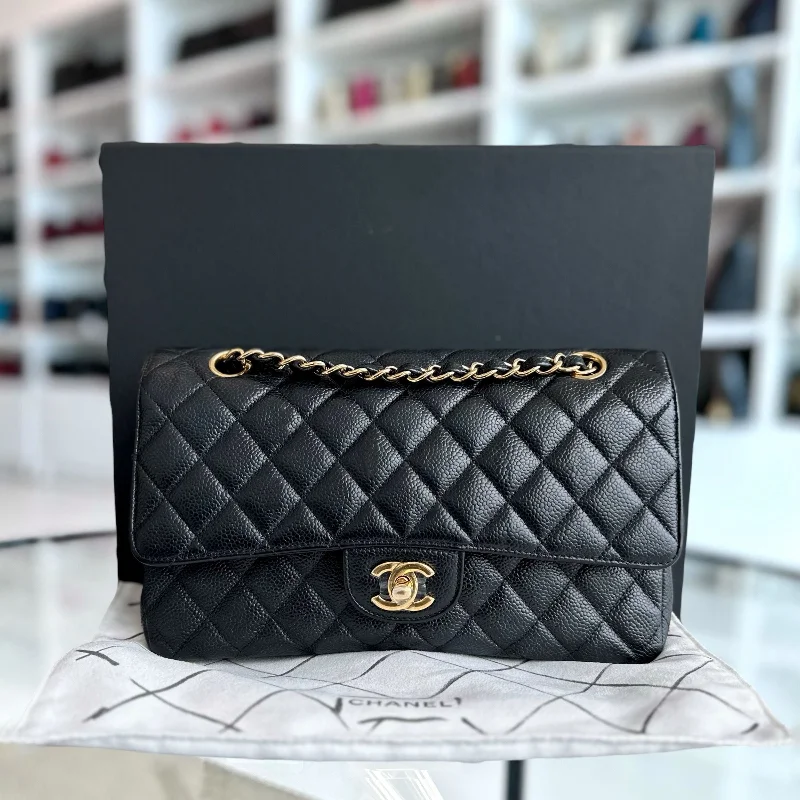 Chanel bags with adjustable chain strapsCaviar Classic Flap Quilted Calfskin Black GHW No 18