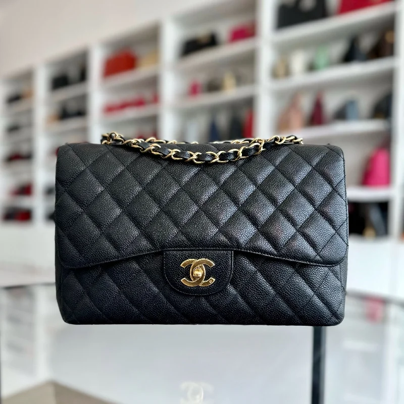 Chanel Classic Flap Bag for Evening PartyCaviar Jumbo Classic Flap Single Flap Black GHW No 12