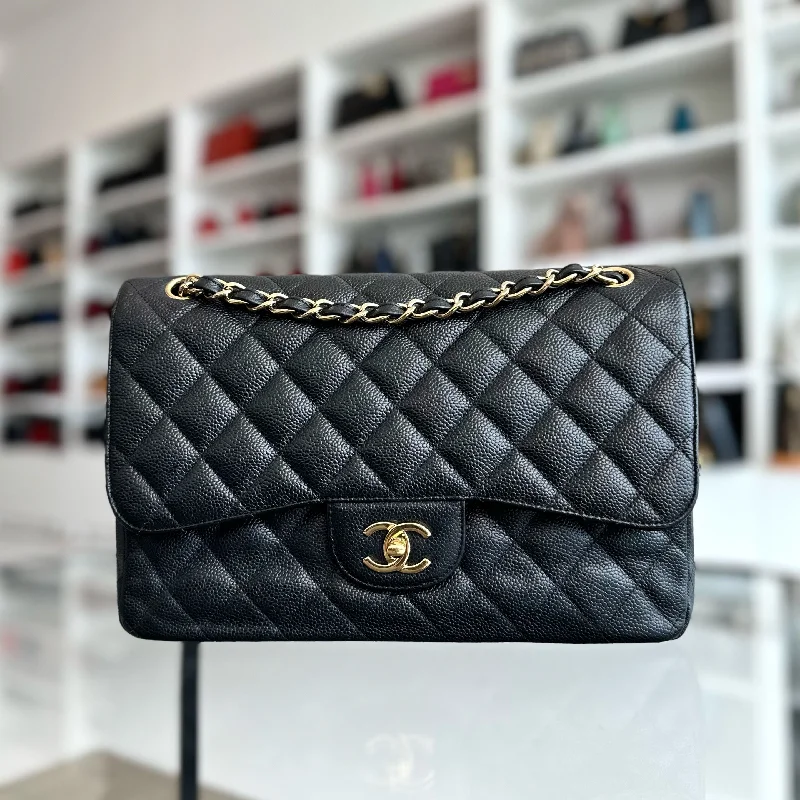 Chanel Handbag with Adjustable Strap for ComfortCaviar Jumbo Double Flap Classic Flap Black GHW No 16