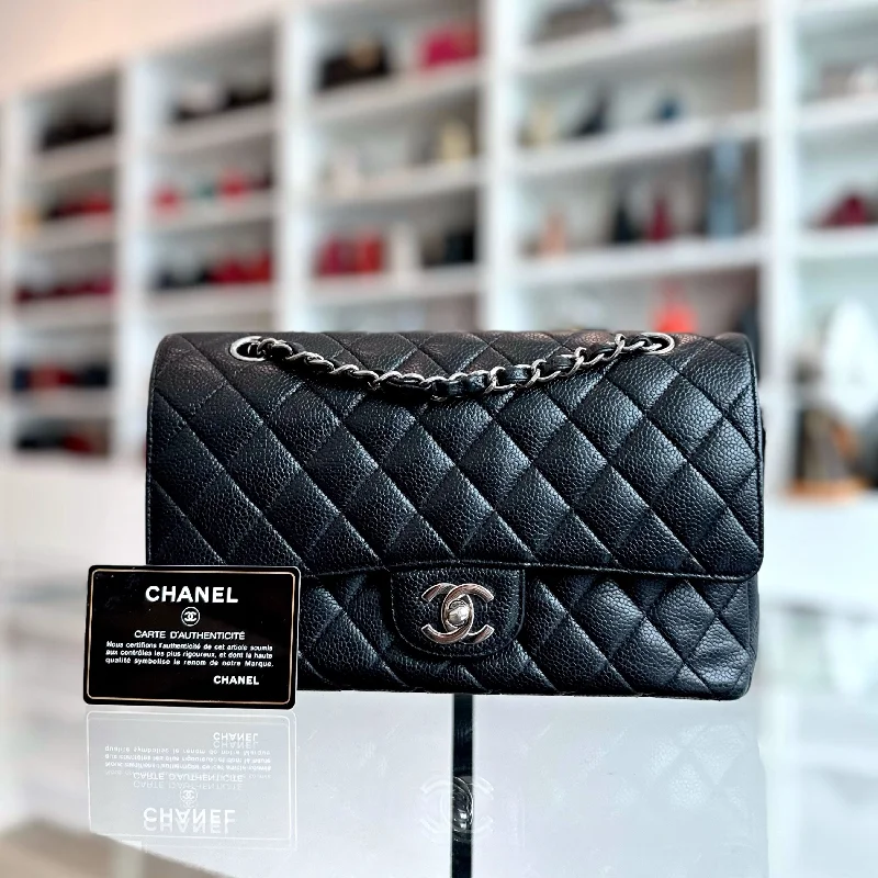 Chanel bags with leather and tweed combinationsCaviar Double Flap Black SHW No 13