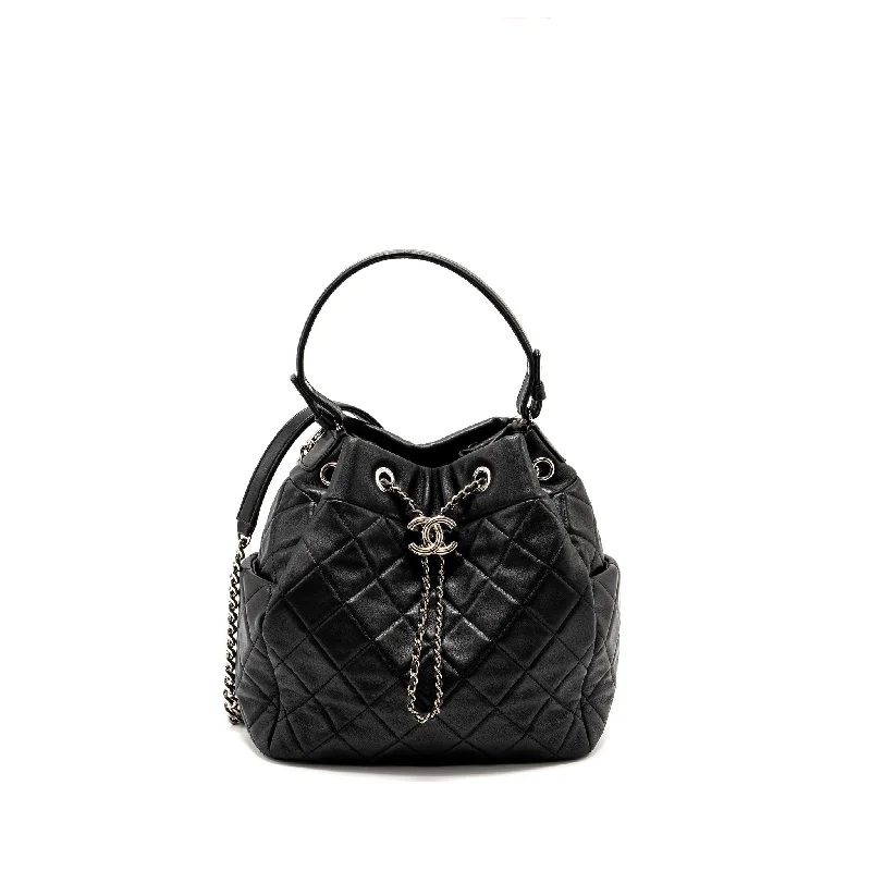 Chanel bags with adjustable chain strapsChanel CC Chain Drawstring Bucket Bag Lambskin Black SHW