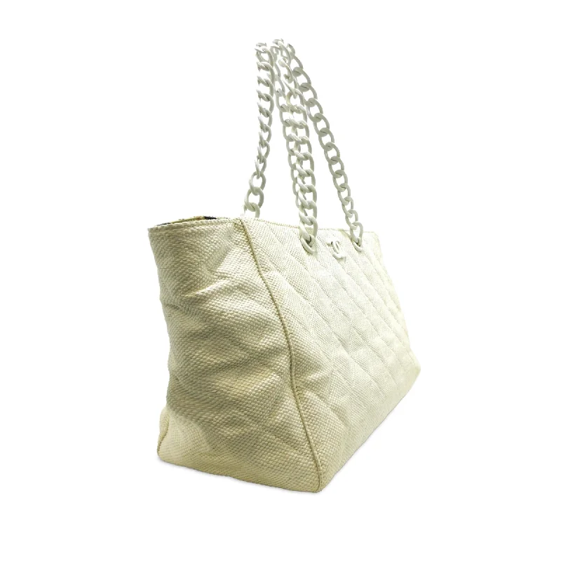 Chanel bags with gold, silver, and pearl accentsChanel CC Quilted Straw Tote (mpcTma)