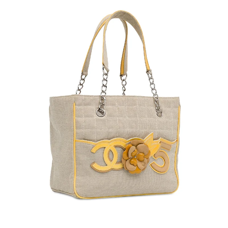 Chanel Vintage Inspired Handbag for Retro LoversChanel Choco Bar Canvas CC Camellia No. 5 Tote (2pYBaU)