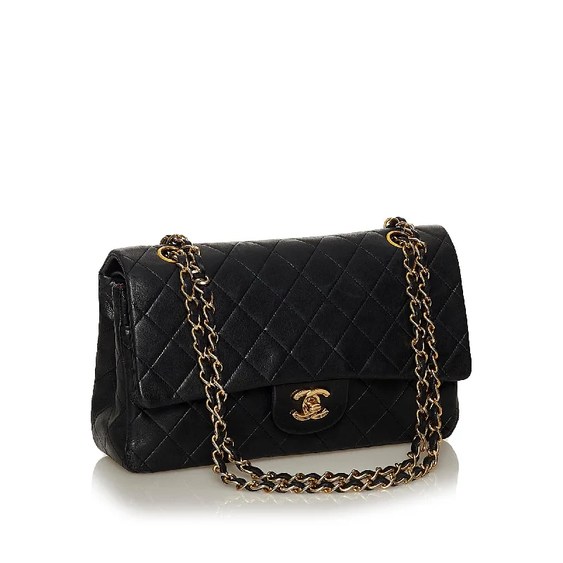 Chanel bags with chain and leather strap combinationsChanel Classic Lambskin Leather Double Flap Bag (28574)