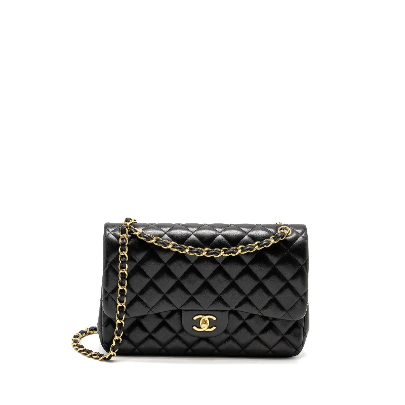 Chanel bags with leather and tweed combinationsChanel Jumbo Classic Double Flap Bag Lambskin BLACK GHW