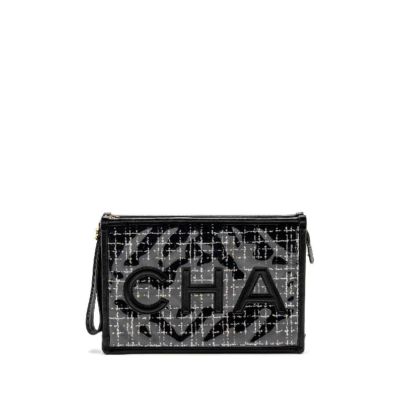 Chanel Colorful Handbag for Spring OutfitsChanel Letter Logo Clutch Bag Tweed PVC/Lambskin Black LGHW