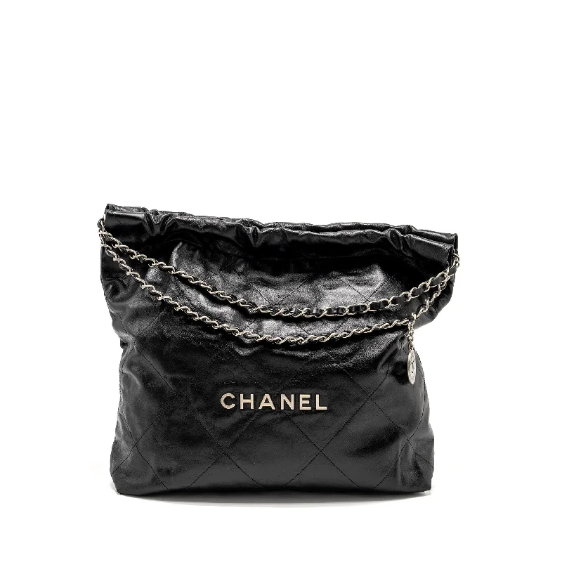 Chanel Quilted Leather Shoulder Bag for FashionistasChanel Medium 22 Shiny Calfskin Black SHW (microchip)