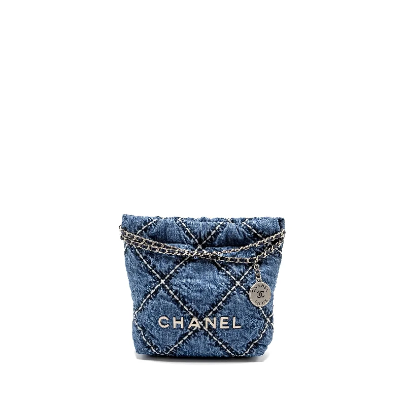 Chanel bags with iconic gold chainsChanel Mini 22 Denim Light Blue SHW (microchip)