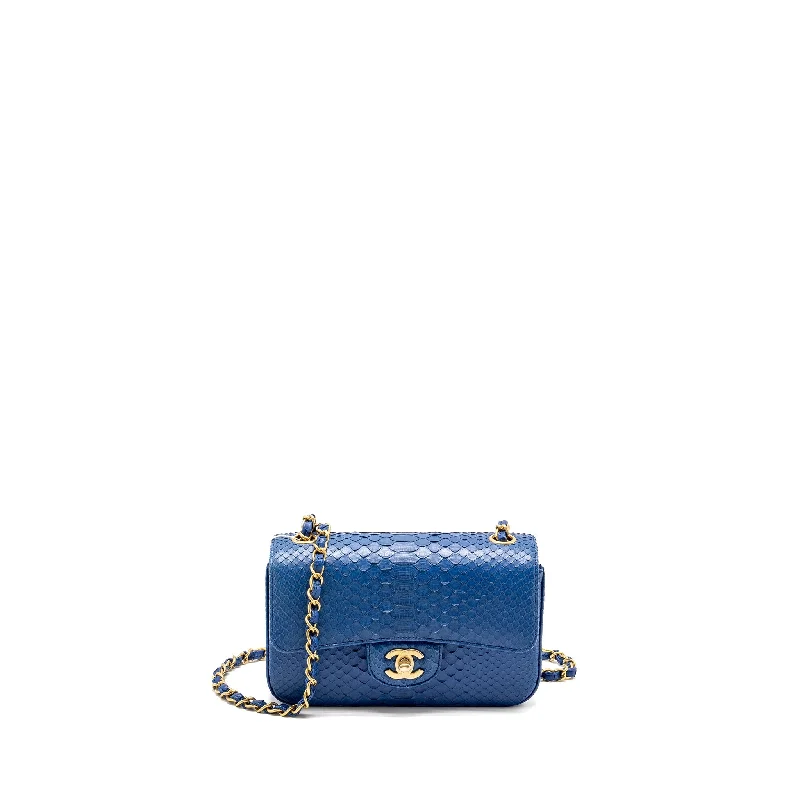 Chanel bags with intricate metal hardwareChanel Mini Rectangular Flap Bag Python Blue GHW