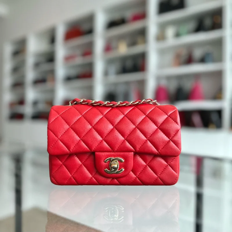 Chanel bags for the minimalist fashionMini Rectangular Classic Flap Lambskin Red GHW No 23