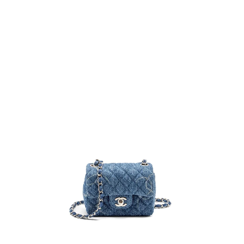 Chanel bags with intricate metal hardwareChanel Mini Square flap bag denim blue SHW