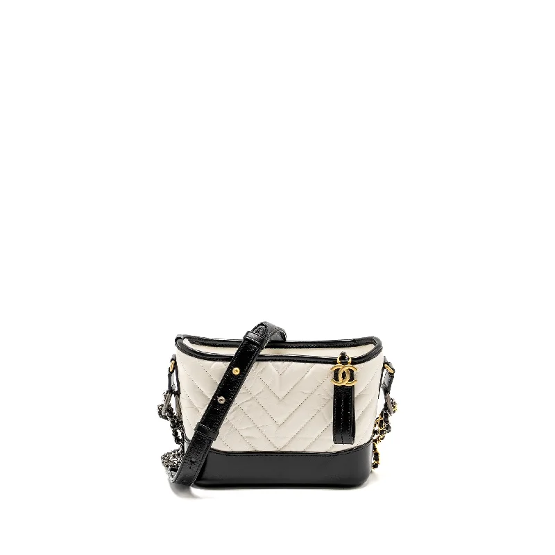 Chanel Handbag with Adjustable Strap for ComfortChanel Small Chevron Gabrielle Hobo Bag Calfskin White/Black Multicolour Hardware