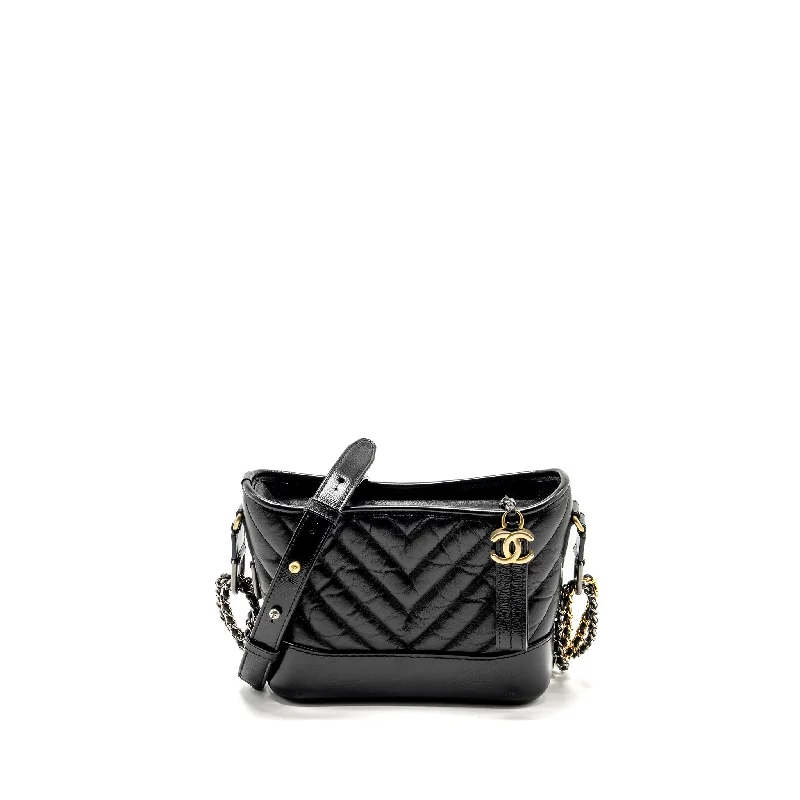 Chanel bags with adjustable chain strapsChanel Small Gabrielle  Hobo Bag Chevron Aged Calfskin Black Multicolour Hardware